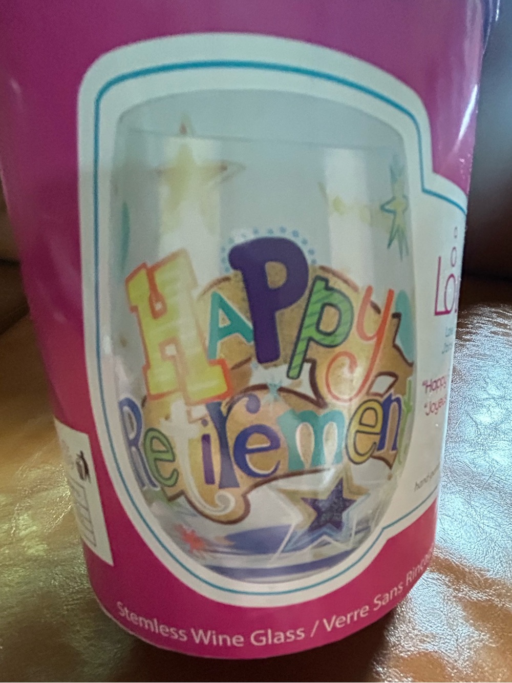 Lolita Happy Retirement Stemless Wine Glass - Pink
